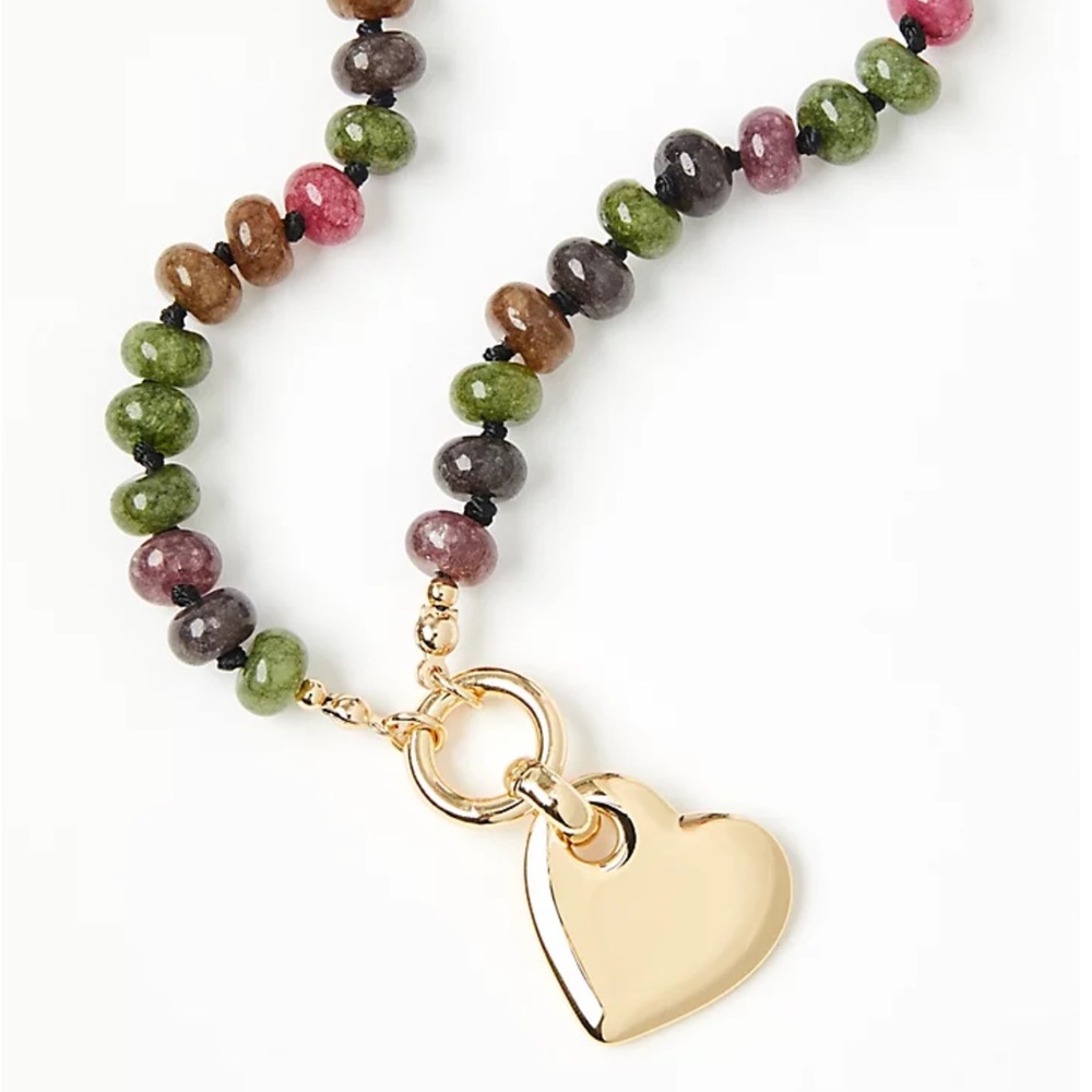 NWT Loft Beaded Metal Heart Statement Necklace